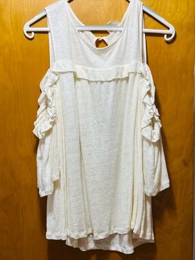 Anthropologie Cream Cold-Shoulder Ruffle Blouse